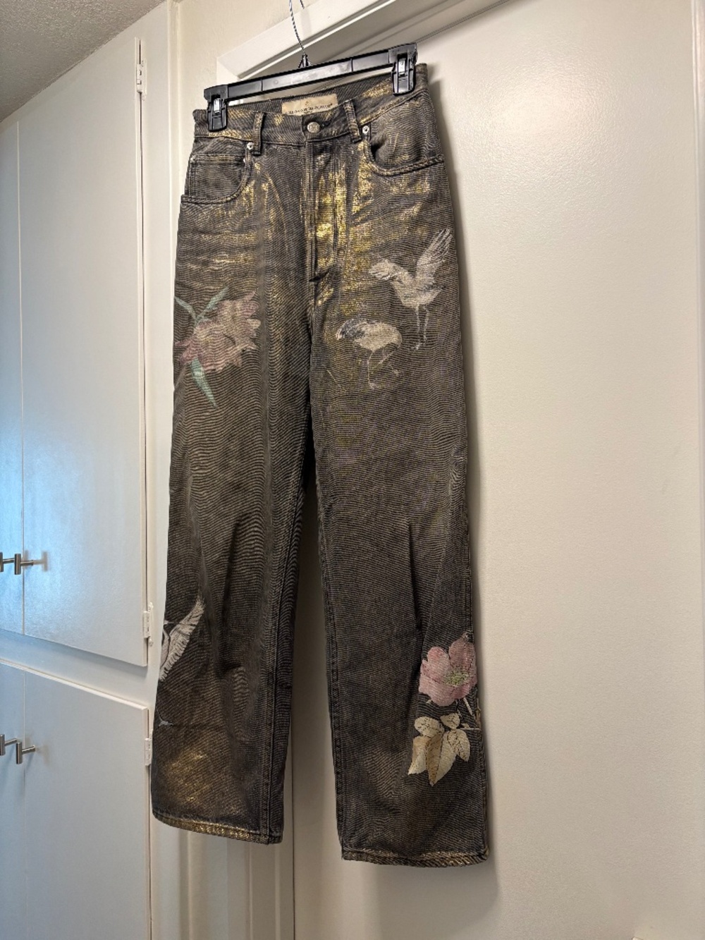 Golden Goose painted gray jeans - with birds and flowers - size 25